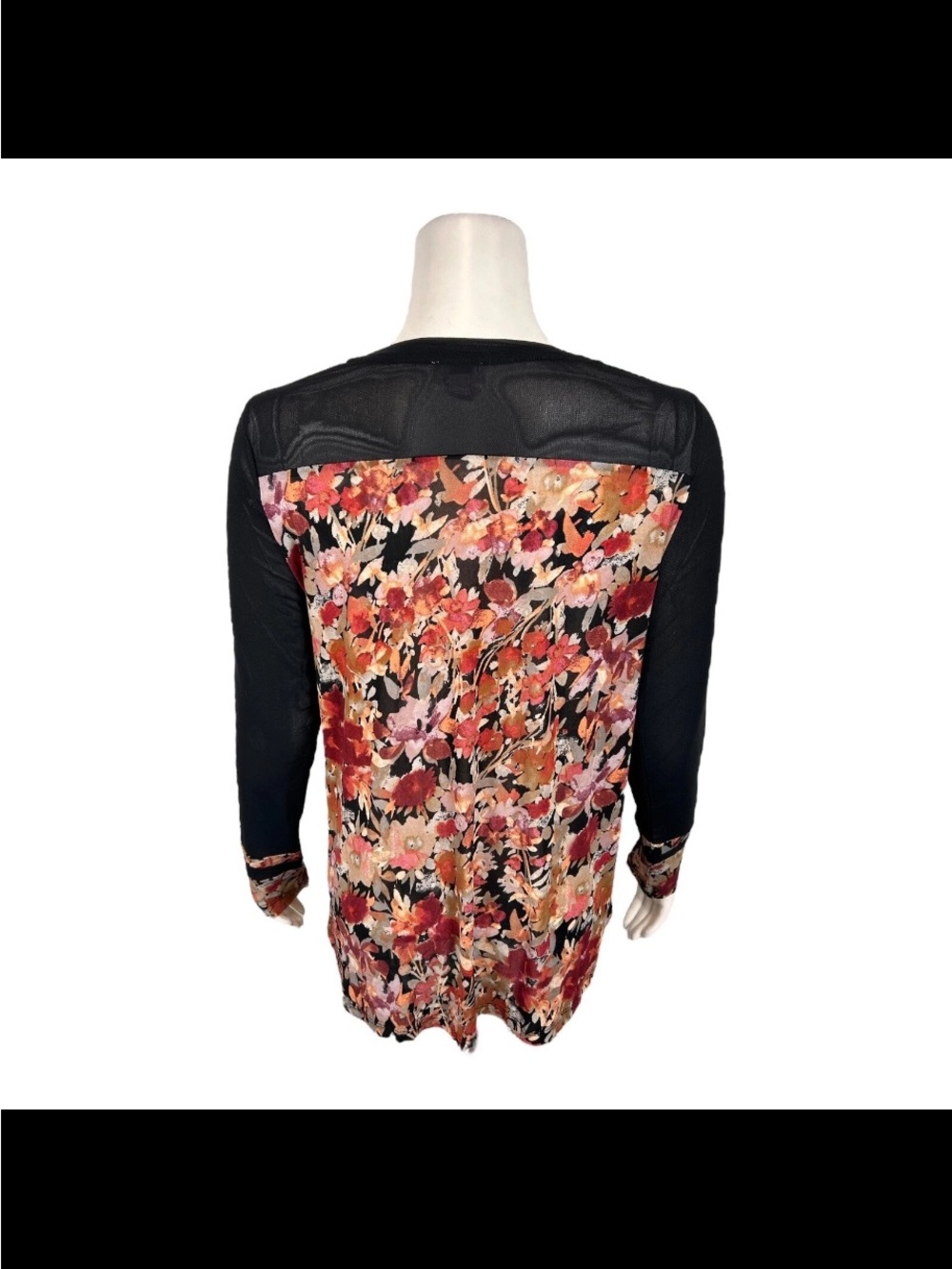 LOGO Layers by Lori Goldstein 1X Floral Sheer Mesh Tunic Top Black Pink Orange - Picture 6 of 15